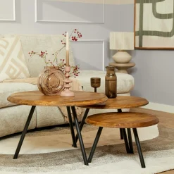 Table basse gigogne bois avec pieds métal noir (lot de 3) ALMA
