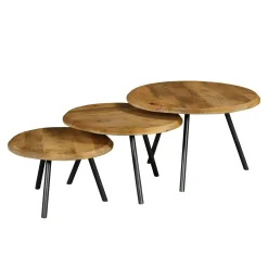 Table basse gigogne bois avec pieds métal noir (lot de 3) ALMA
