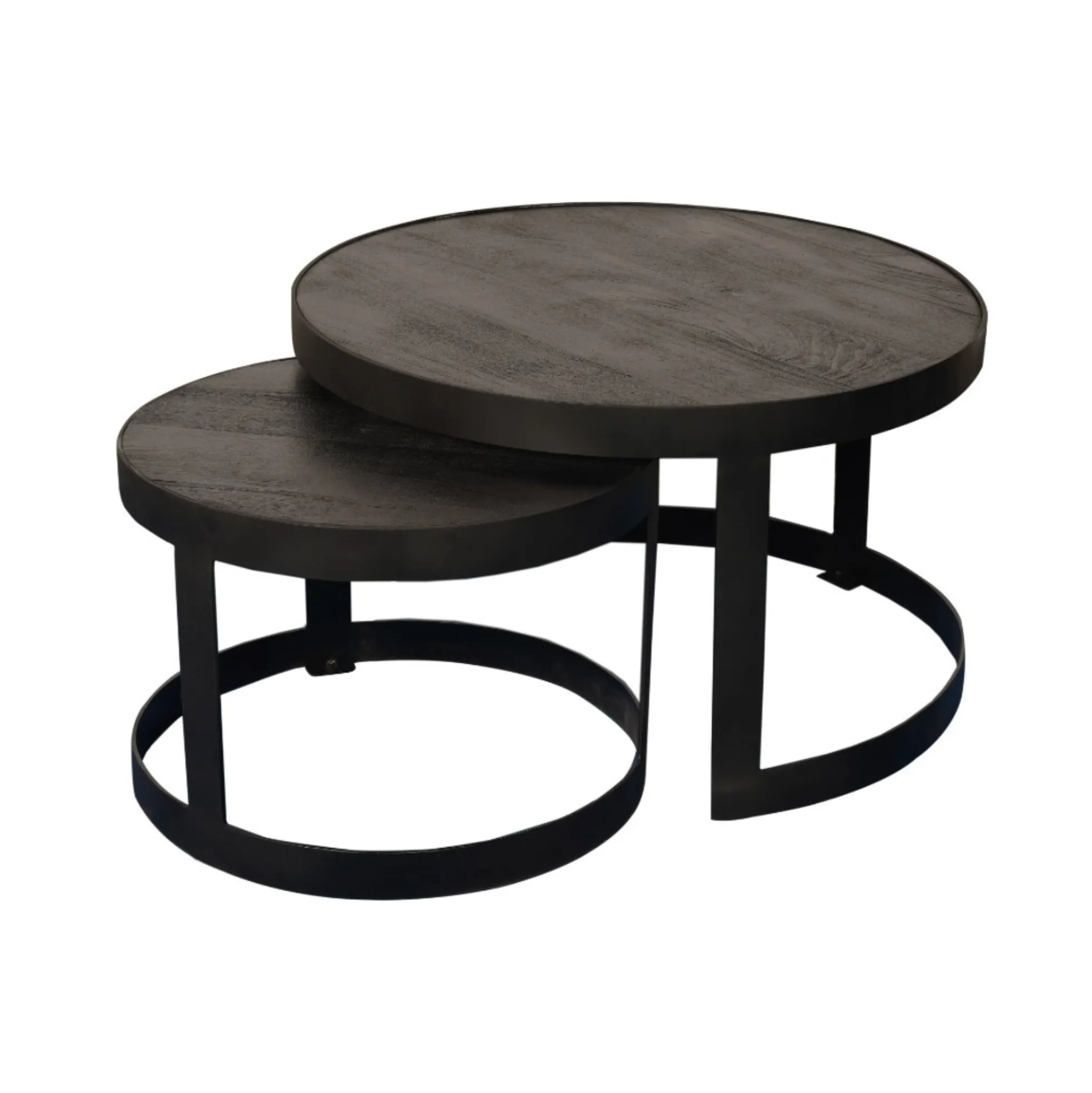 Table basse gigogne bois noir à rebord épais (lot de 2) ALMA