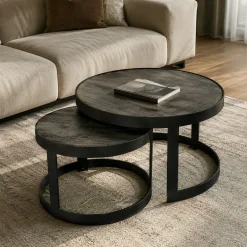 Table basse gigogne bois noir à rebord épais (lot de 2) ALMA