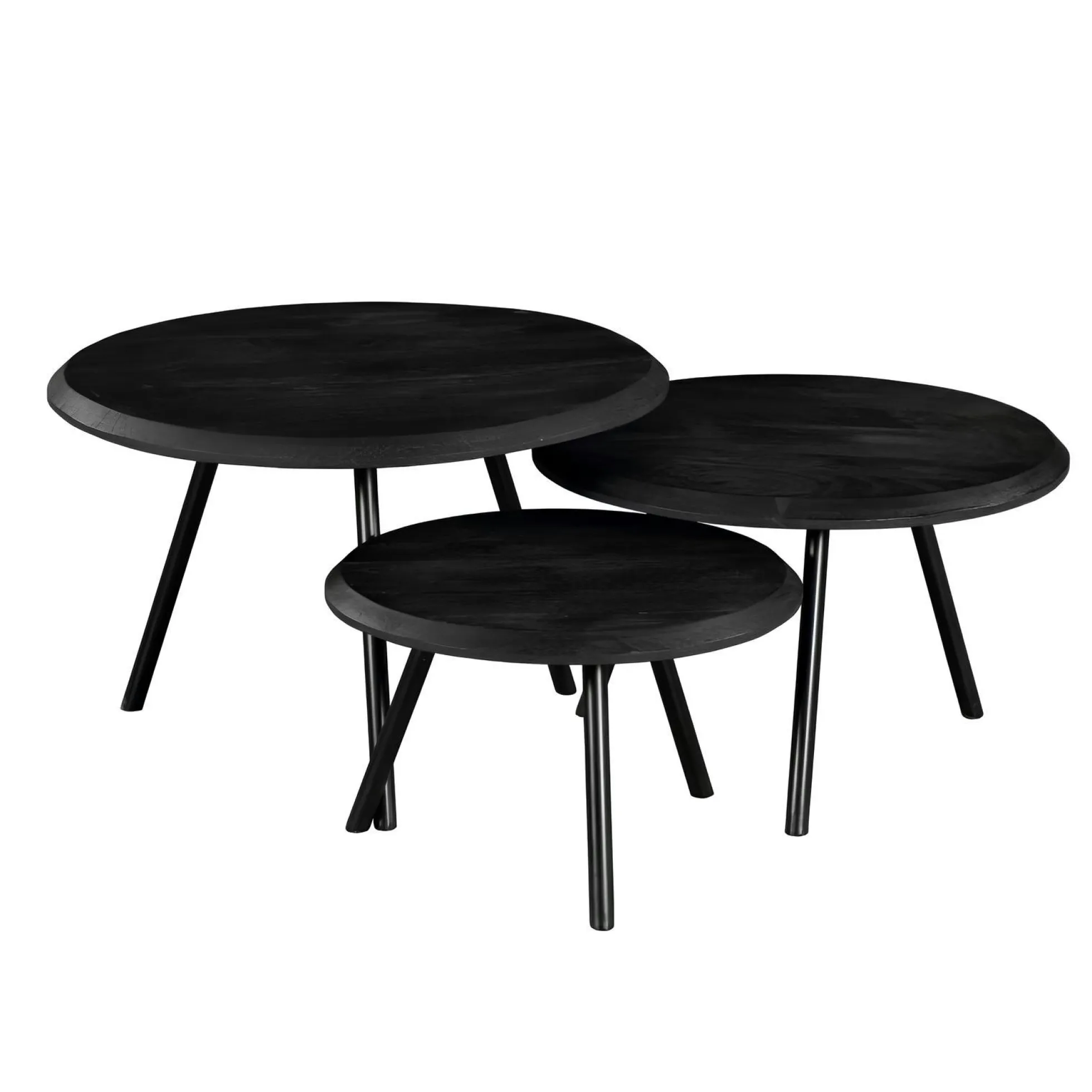 Table basse gigogne bois noir pieds compas (lot de 3) ALMA