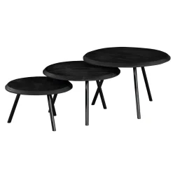 Table basse gigogne bois noir pieds compas (lot de 3) ALMA