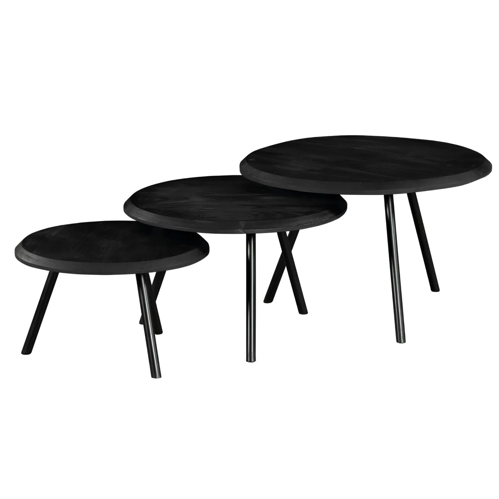 Table basse gigogne bois noir pieds compas (lot de 3) ALMA