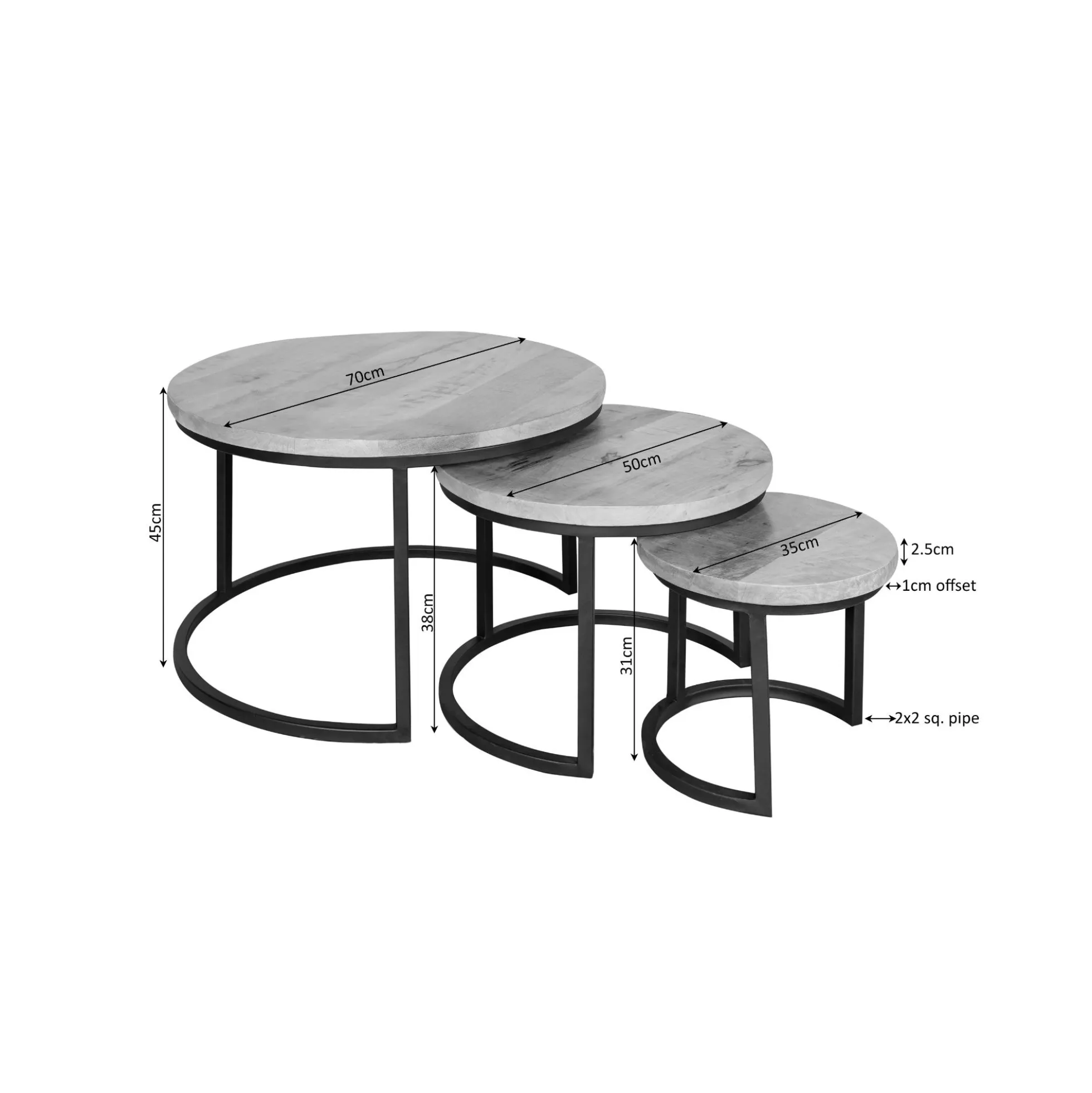 Table basse gigogne bois sable pied bronze (lot de 3) CORTINA