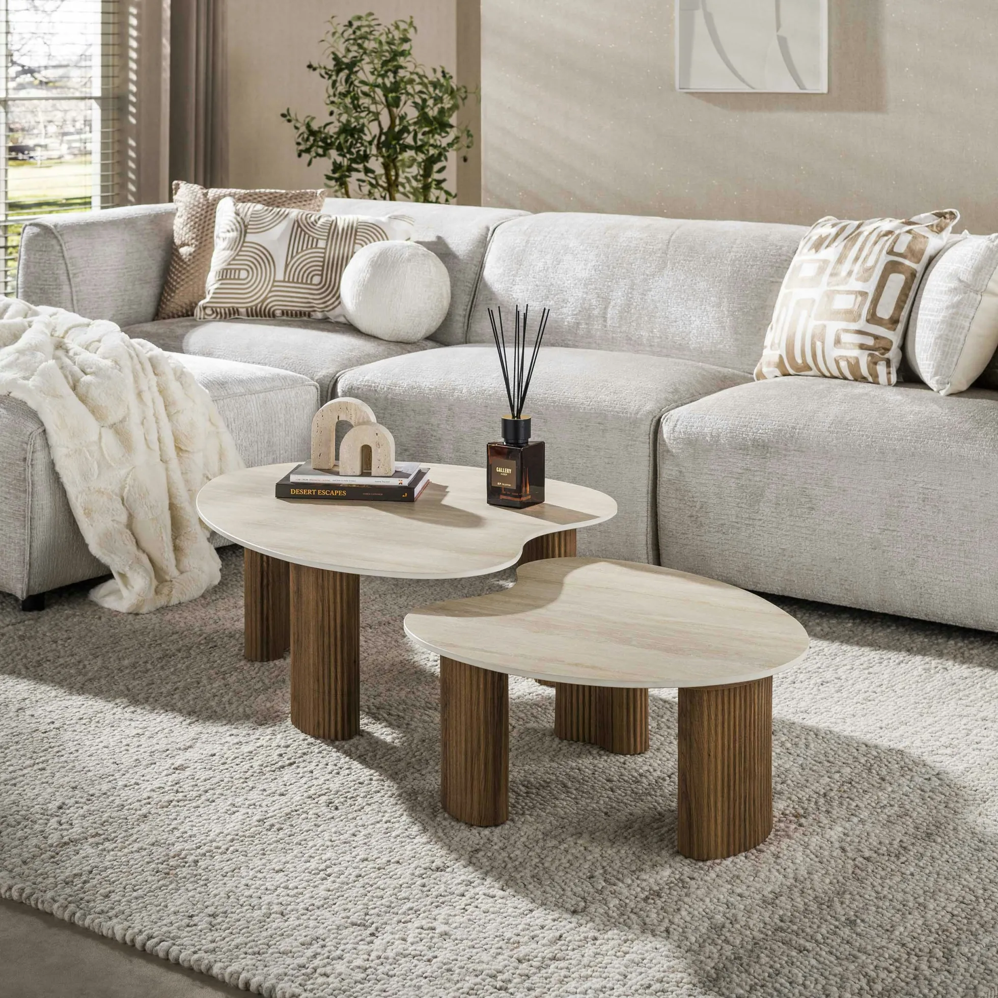 Table basse gigogne céramique 3D pieds rainurés (x2) MAHAL