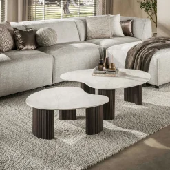 Table basse gigogne céramique 3D pieds foncés (x2) MAHAL