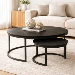 Table basse gigogne décor parquet noir (lot de 2) LEXTON