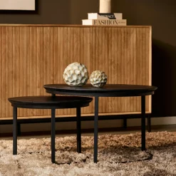 Table basse gigogne décor parquet noir (lot de 2) LEXTON