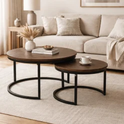 Table basse gigogne décor parquet foncé (lot de 2) LEXTON