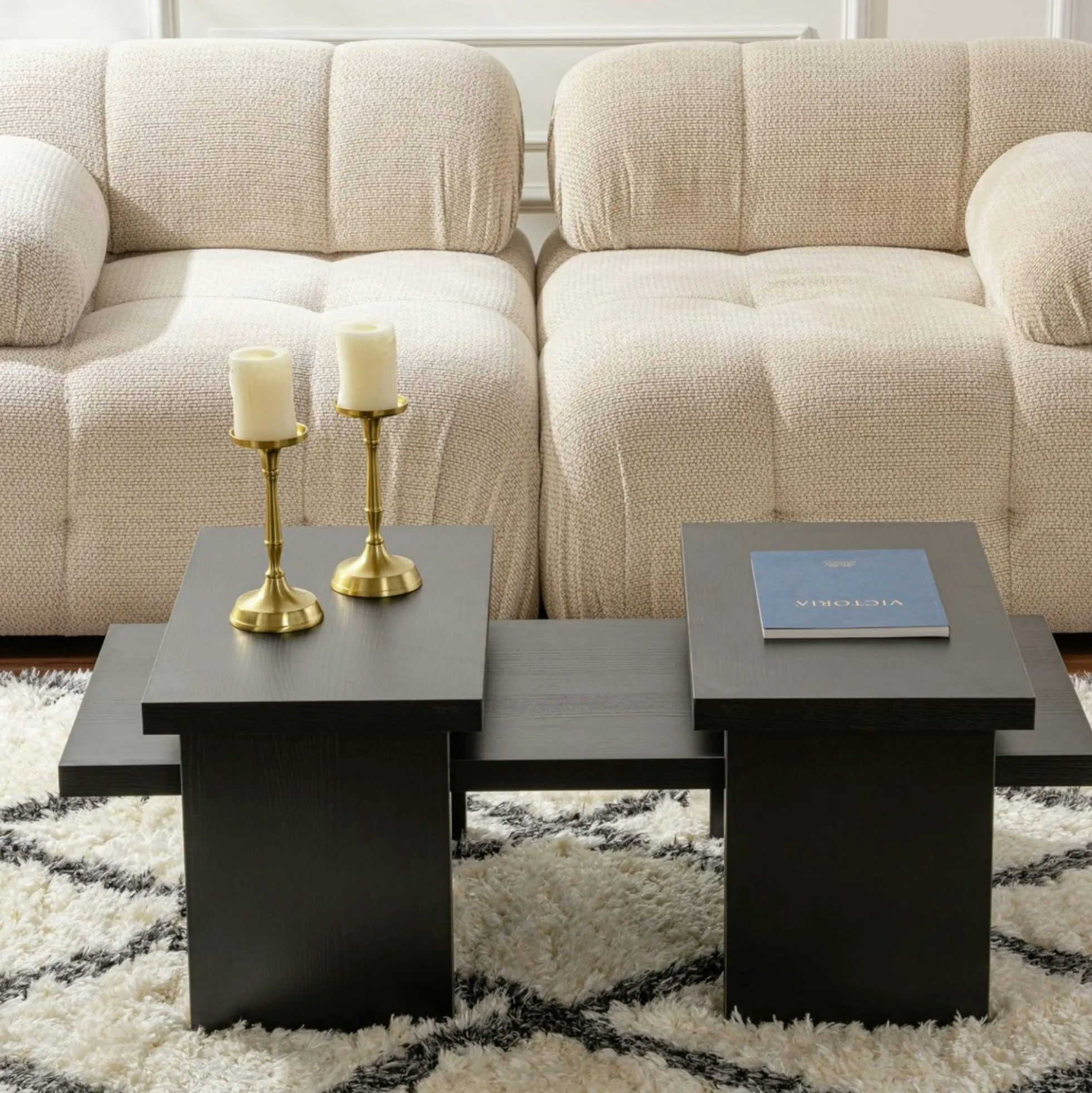 Table basse gigogne design – effet bois noir (3 pièces) MARFA