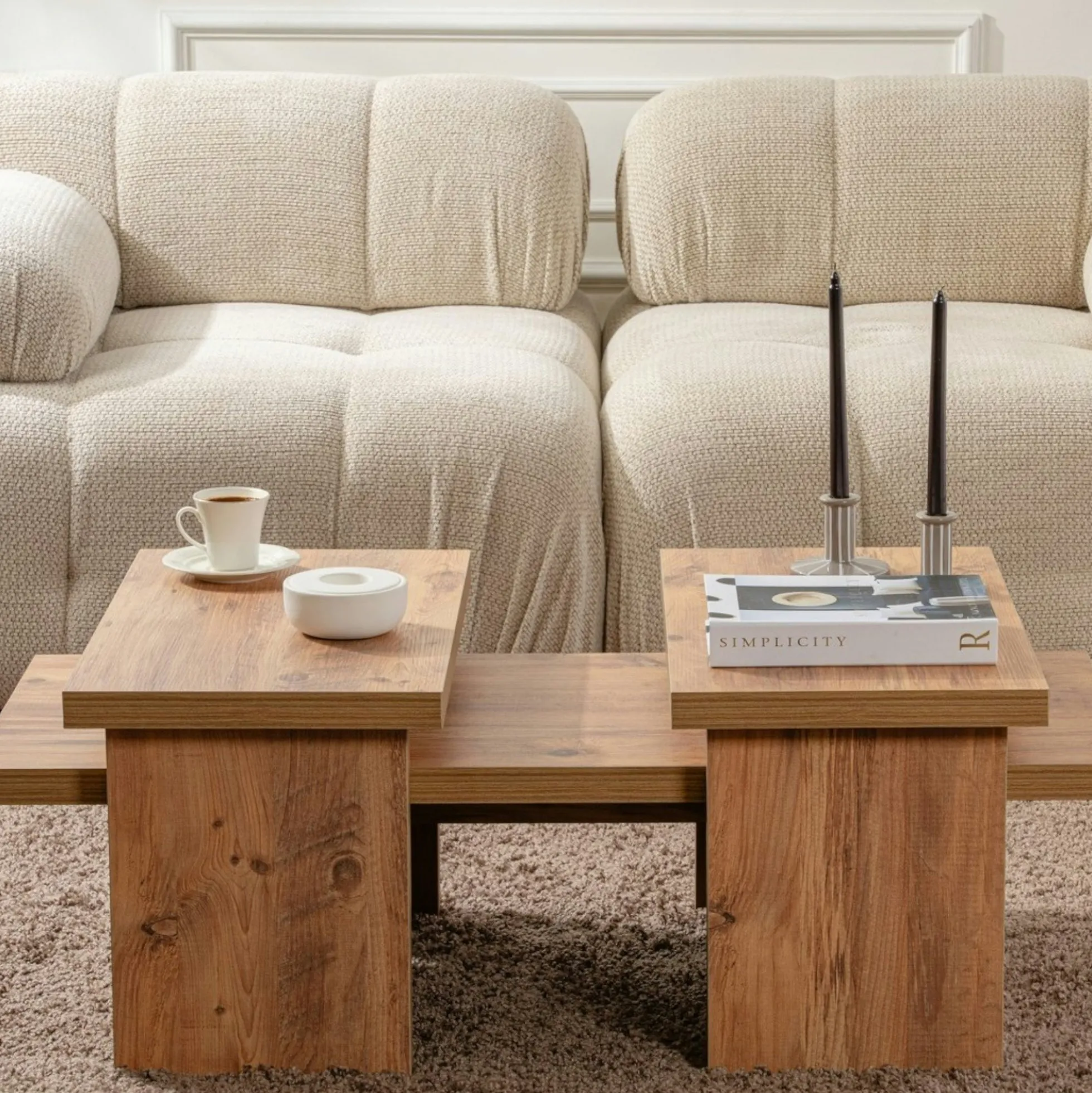 Table basse gigogne design – effet bois (3 pièces) MARFA