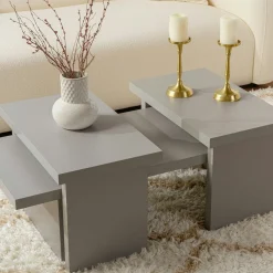 Table basse gigogne design – effet gris laqué (3 pièces) MARFA