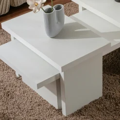 Table basse gigogne design – effet bois blanc (3 pièces) MARFA