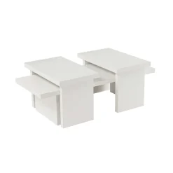 Table basse gigogne design – effet bois blanc (3 pièces) MARFA