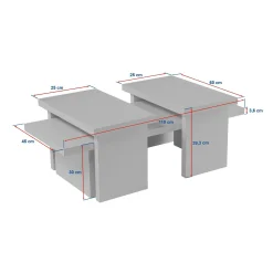 Table basse gigogne design – effet bois blanc (3 pièces) MARFA