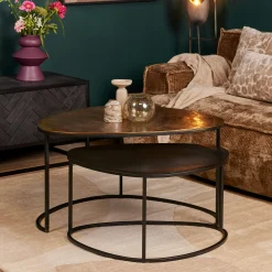 Table basse gigogne design organique noir et or (lot de 2) KANO