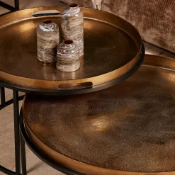 Table basse gigogne dorée à plateaux mobiles (lot de 2) KANO