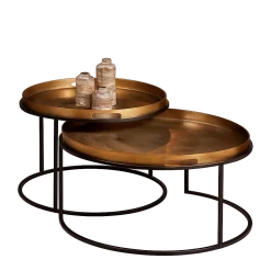 Table basse gigogne dorée à plateaux mobiles (lot de 2) KANO