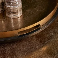 Table basse gigogne dorée à plateaux mobiles (lot de 2) KANO