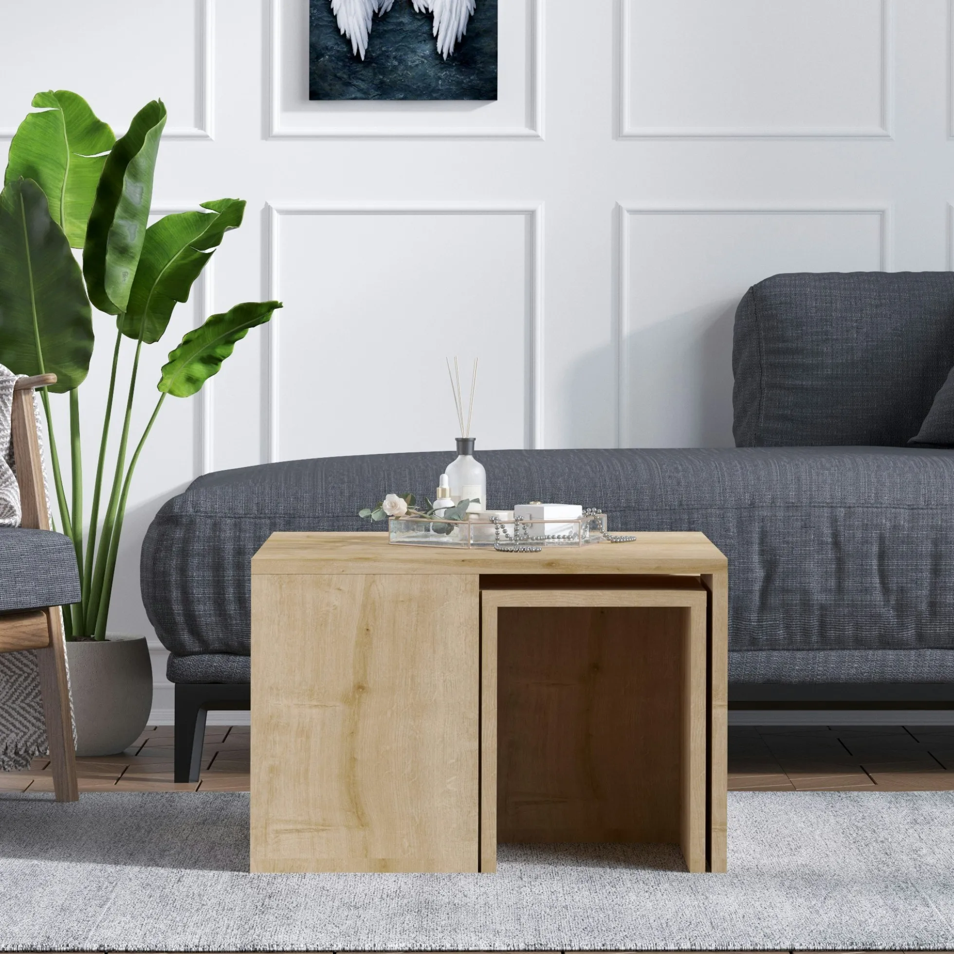 Table basse gigogne effet chêne - 5 pièces MARFA