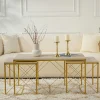 Table basse gigogne effet travertin pied doré (lot de 3) JENA