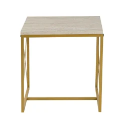Table basse gigogne effet travertin pied doré (lot de 3) JENA