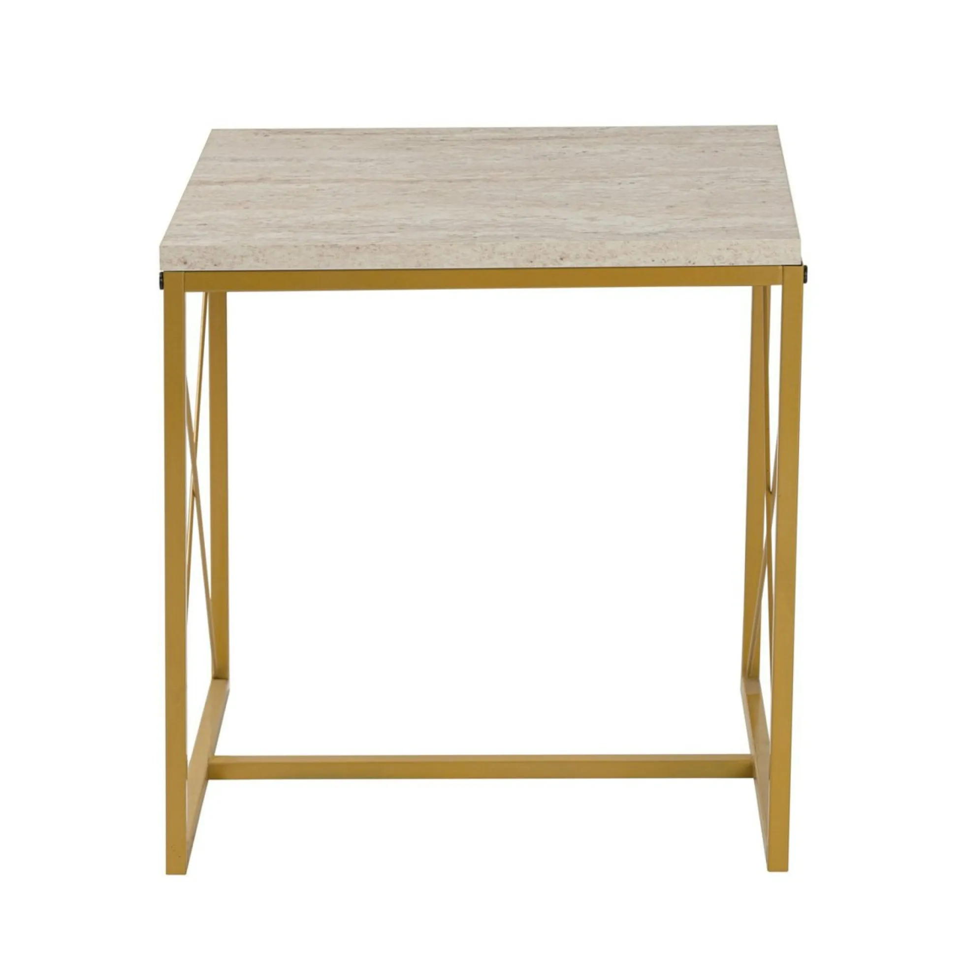 Table basse gigogne effet travertin pied doré (lot de 3) JENA