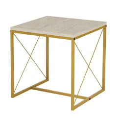 Table basse gigogne effet travertin pied doré (lot de 3) JENA