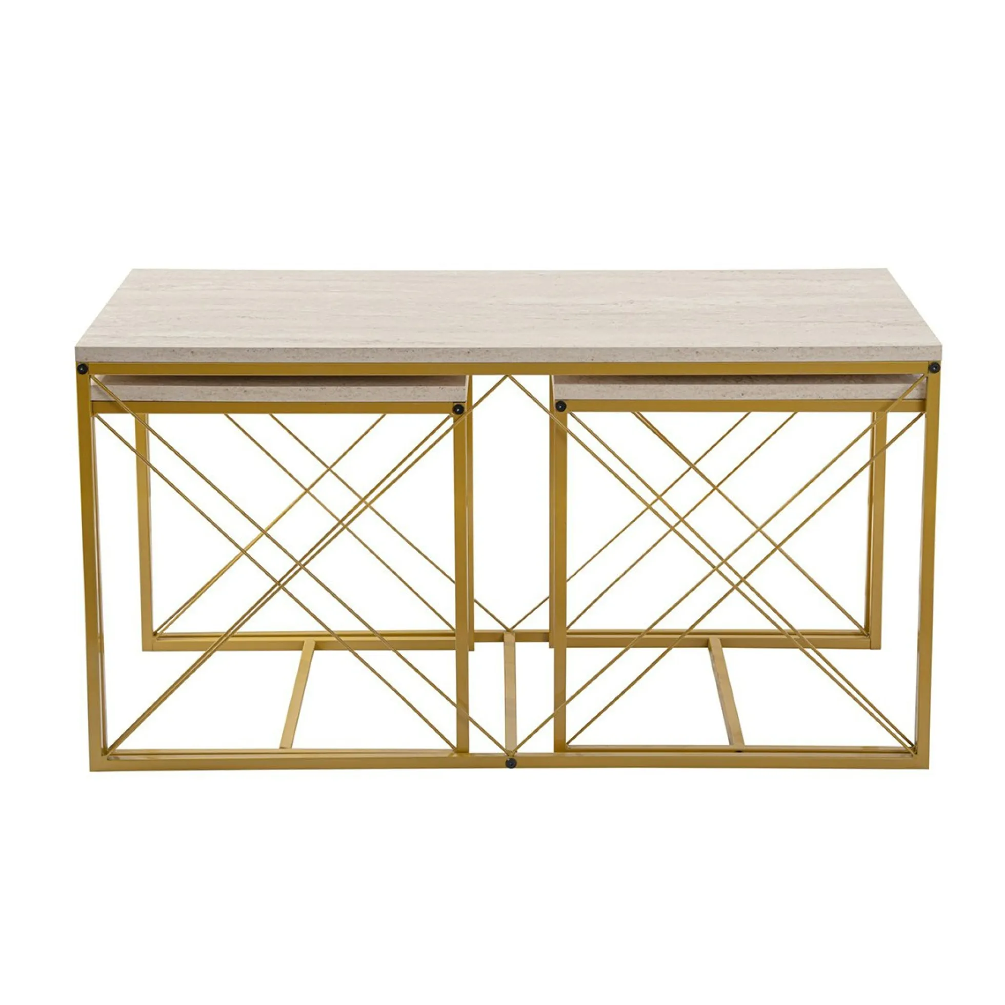 Table basse gigogne effet travertin pied doré (lot de 3) JENA