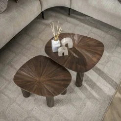 Table basse gigogne en bois de teck forme organique carrée (lot de 2) YOGY