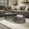 Table basse gigogne en métal gris motifs ajourés (2 pièces)
