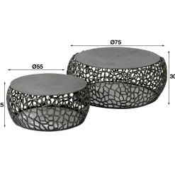 Table basse gigogne en métal gris motifs ajourés (2 pièces)