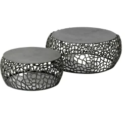 Table basse gigogne en métal gris motifs ajourés (2 pièces)