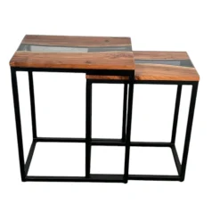 Table basse gigogne epoxy noir et bois d'acacia (lot de 2) BORA