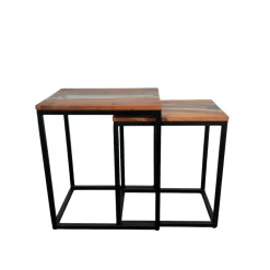 Table basse gigogne epoxy noir et bois d'acacia (lot de 2) BORA
