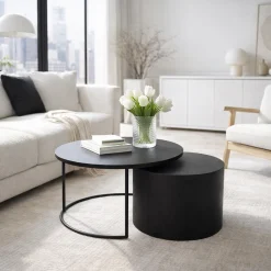 Table basse gigogne noire à bloc cylindre (lot de 2) KANO