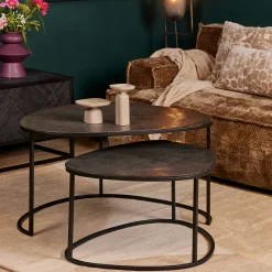 Table basse gigogne noire design organique (lot de 2) KANO