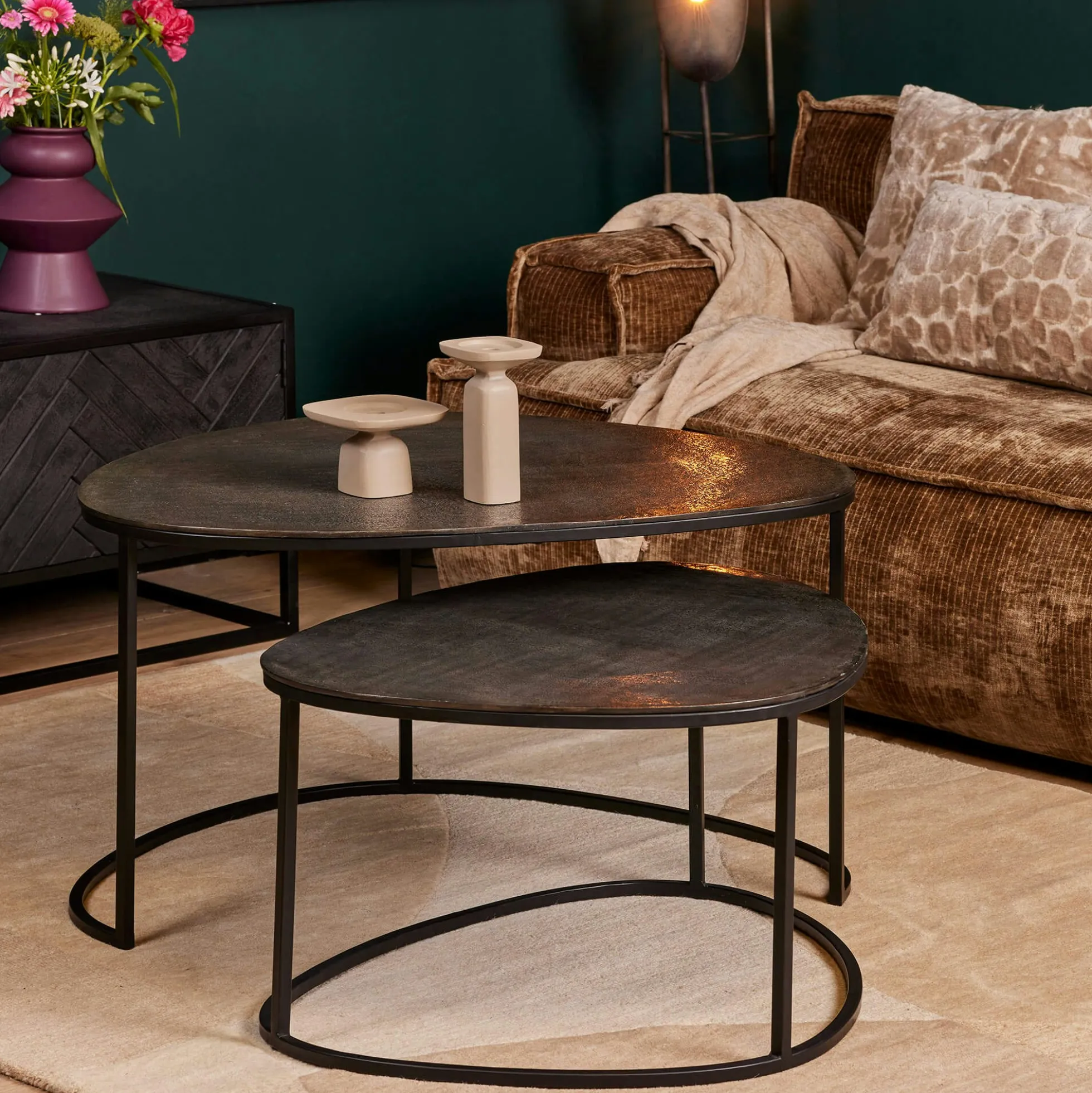 Table basse gigogne noire design organique (lot de 2) KANO