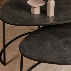 Table basse gigogne noire design organique (lot de 2) KANO