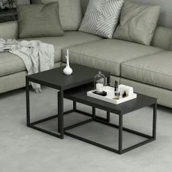 Table basse gigogne noire design moderne (lot de 2) JENA