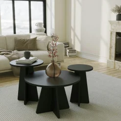 Table basse gigogne noire pieds trapèze - 3 pièces MARFA