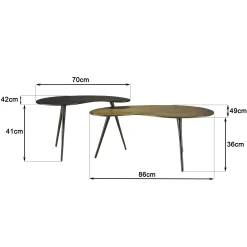Table basse gigogne ovale métal noir et doré (lot de 2) ZALA