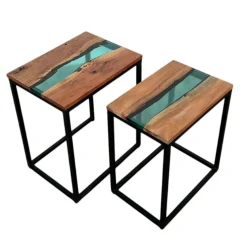 Table basse gigogne époxy lagon et bois d'acacia (lot de 2) BORA
