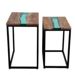 Table basse gigogne époxy lagon et bois d'acacia (lot de 2) BORA