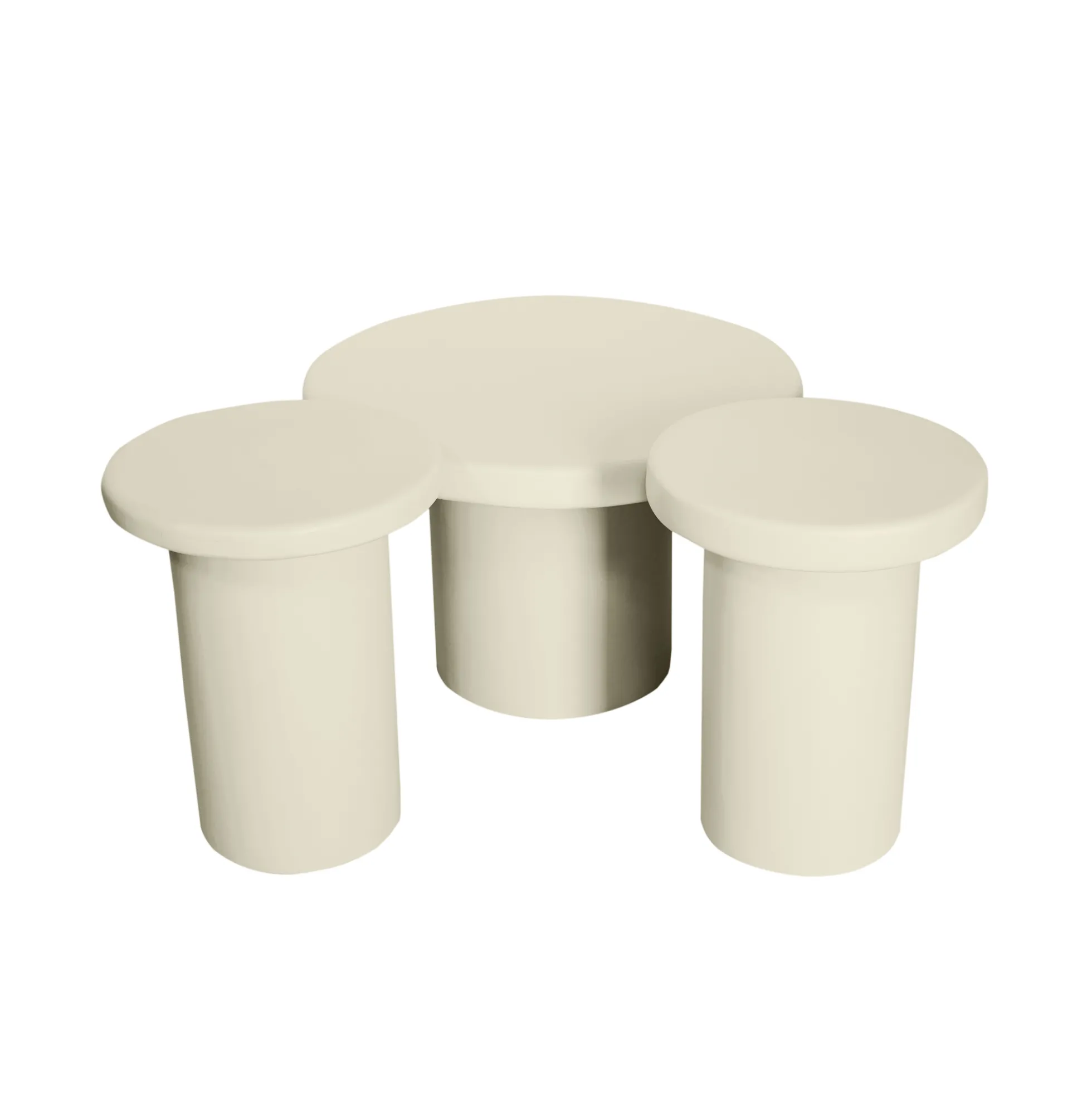 Table basse gigogne ronde bois sable à plateau épais (lot de 3) ALMA