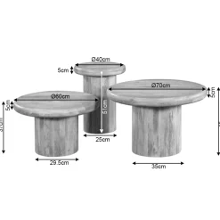 Table basse gigogne ronde bois brun à plateau épais (lot de 3) ALMA