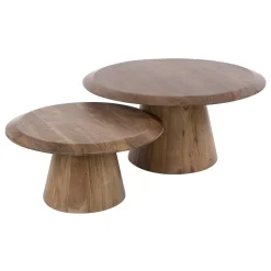 Table basse gigogne ronde bois foncé (lot de 2) NAKO