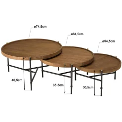 Table basse gigogne ronde en teck recyclé (lot de 3) SWING
