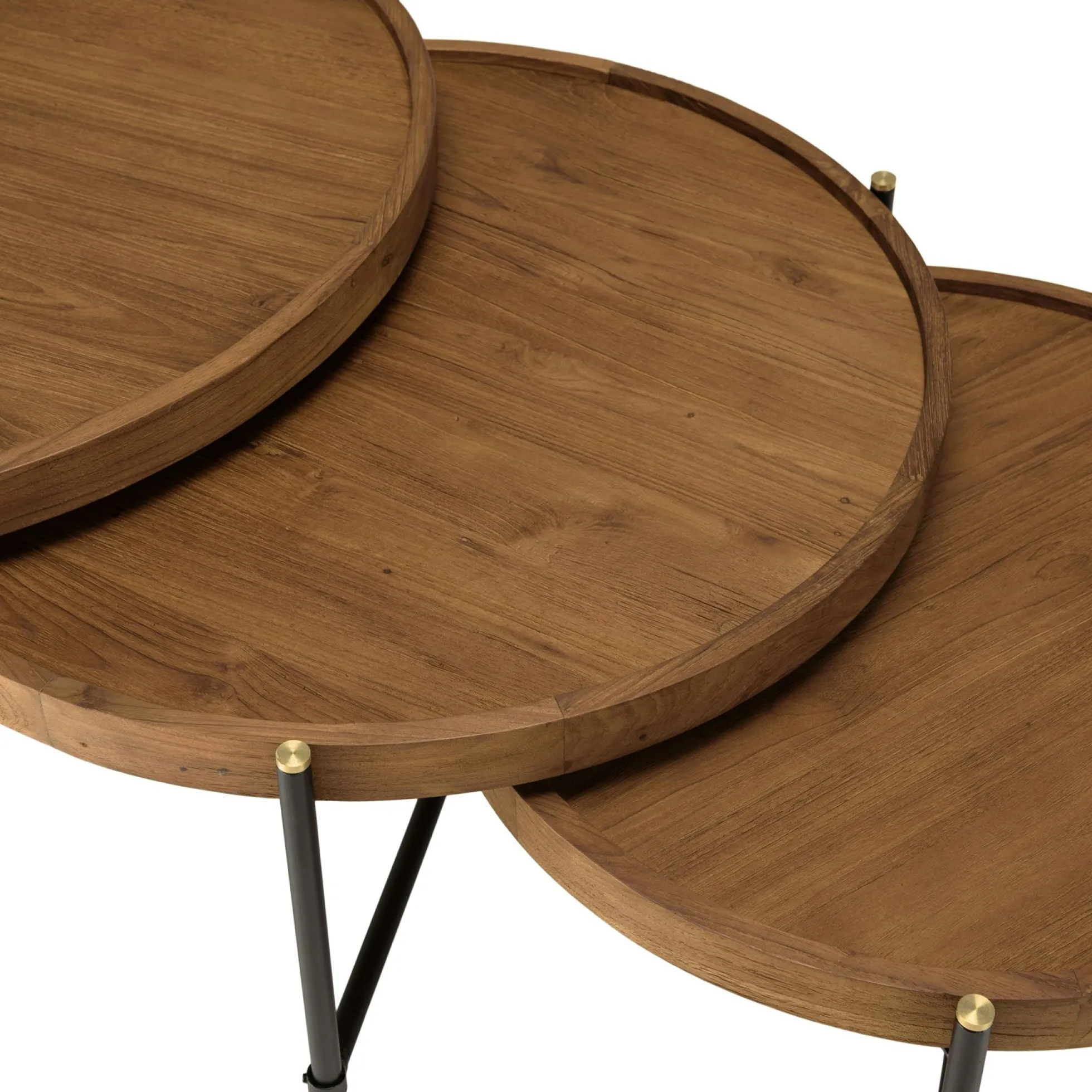 Table basse gigogne ronde en teck recyclé (lot de 3) SWING