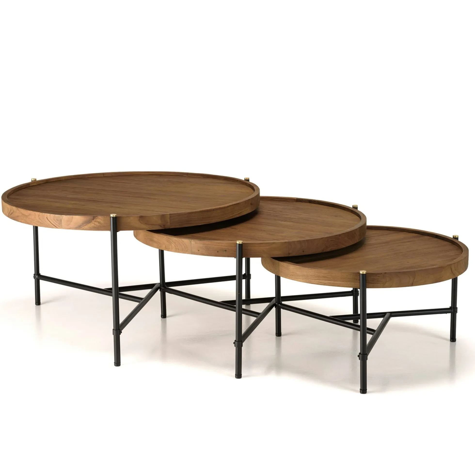 Table basse gigogne ronde en teck recyclé (lot de 3) SWING